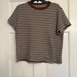 Source Unknown Brown and White Striped Tee